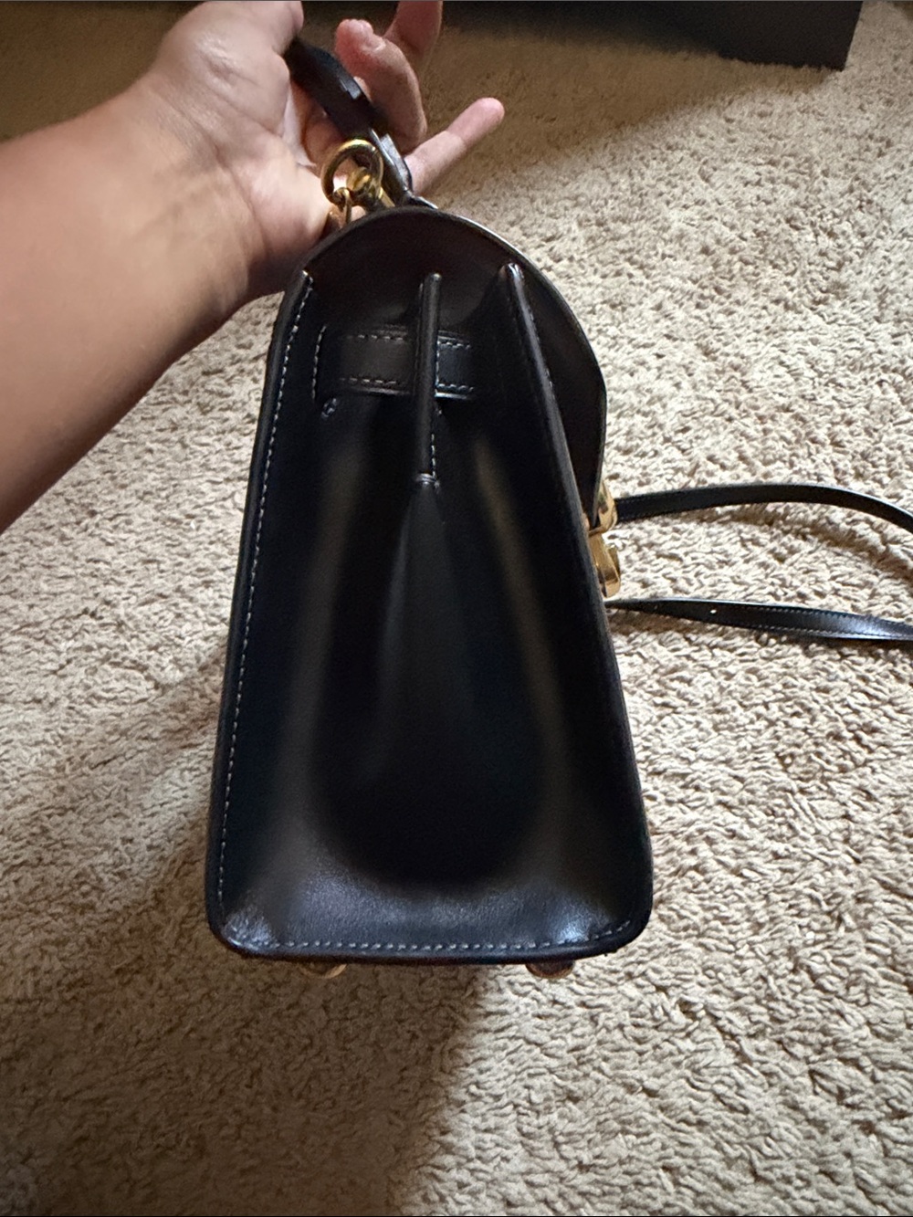 Coach Black Leather Top-Handle Satchel with Signature C - Picture 14 of 16
